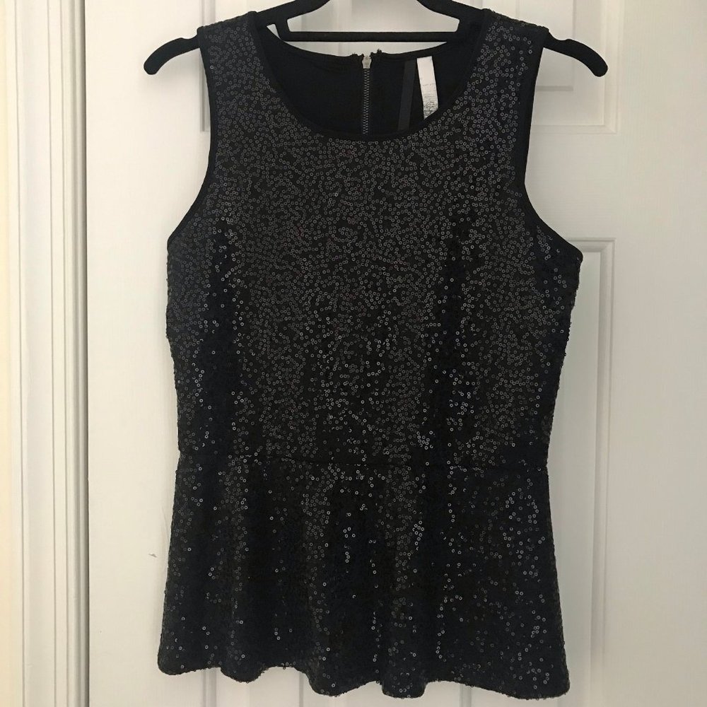 KENSIE Top Sequin Peplum Back-Zipper Black Sz S